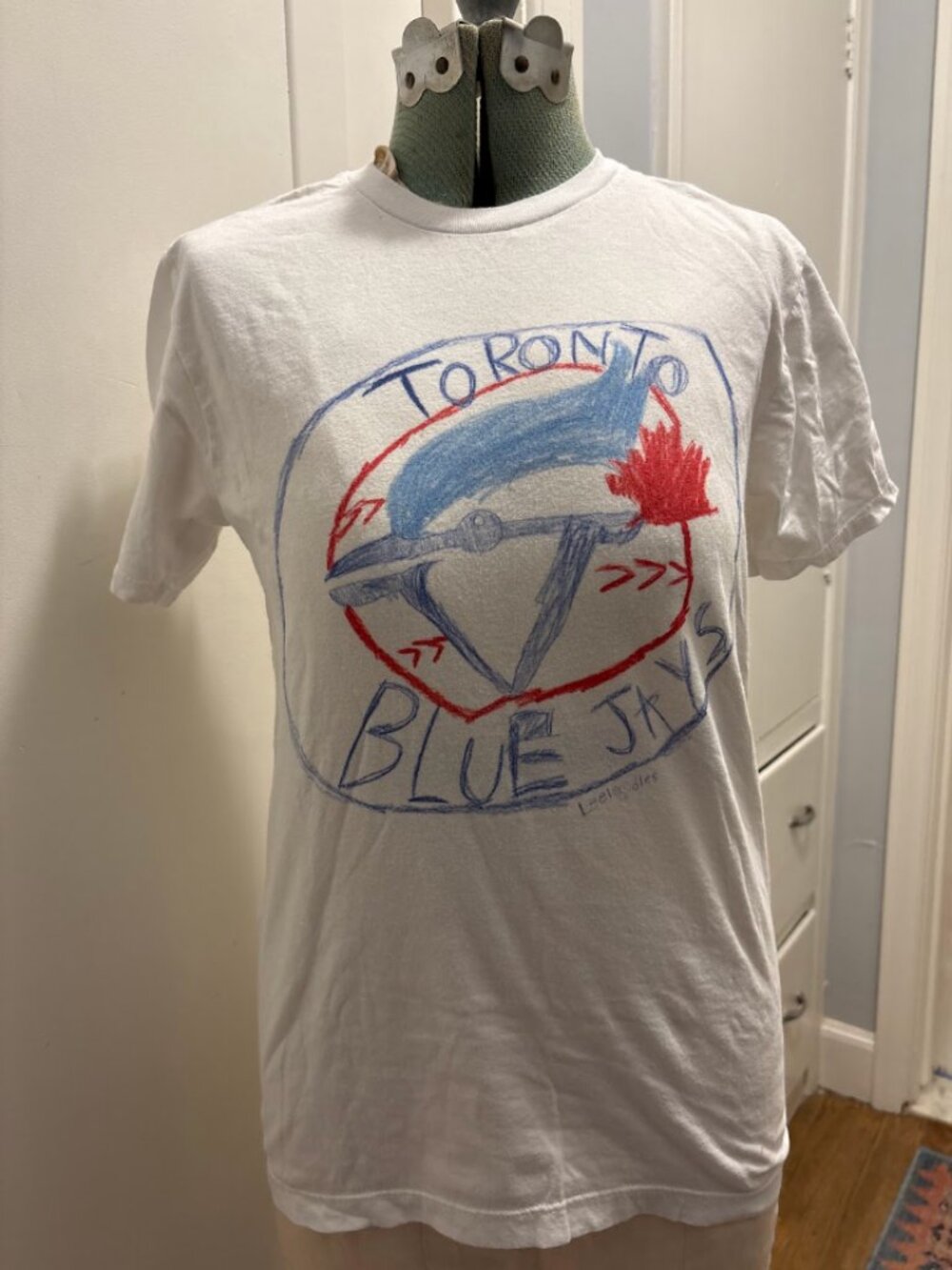 Toronto Blue Jays White Cotton Hand Drawn Logo Graphic Tee S